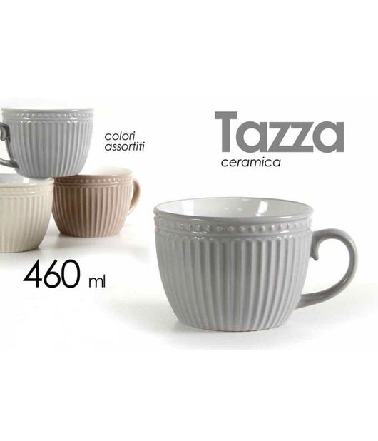 Tazza Tazzone Latte Decoro Rigato In Ceramica 741012 460ml Vari Colori Assortiti         
