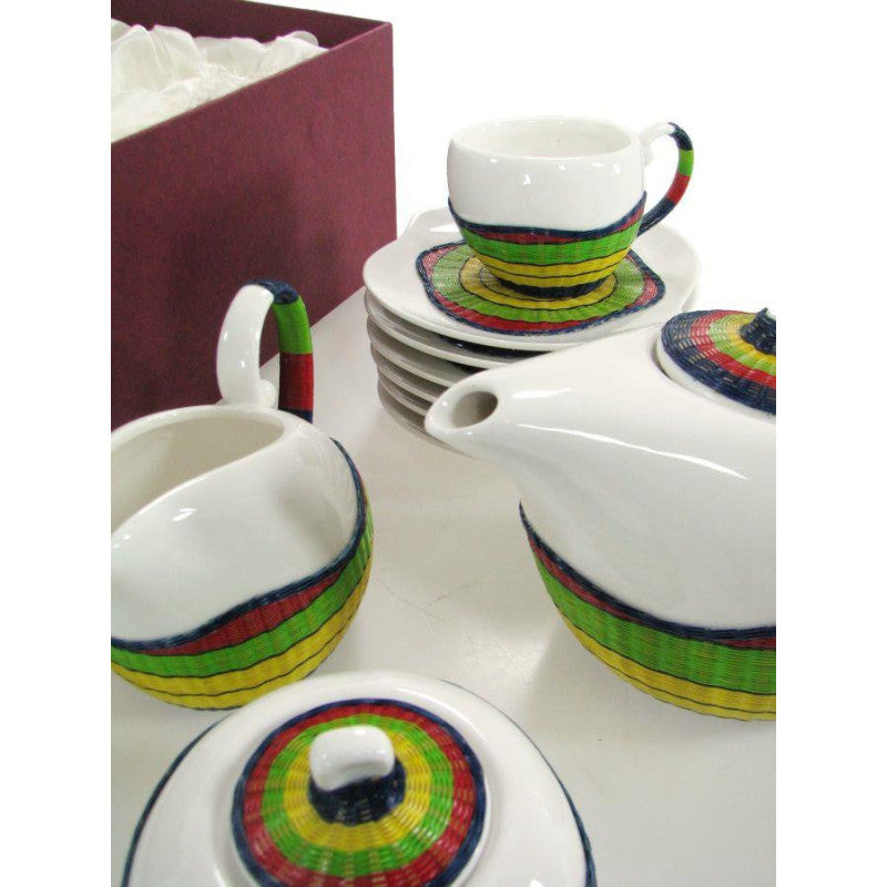 Tazza the con teiera e lattiera 9 pezzidecoro bambù multic