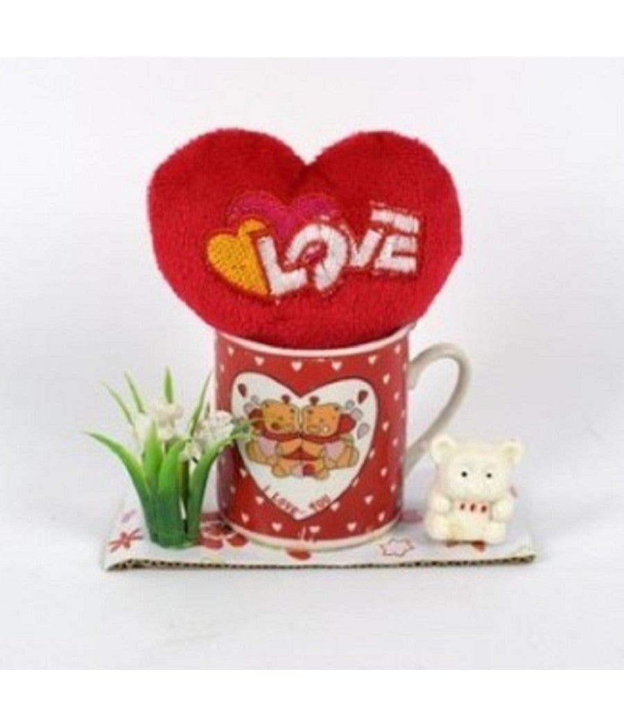 Tazzina Con Cuore Love Peluche Idea Regalo San Valentino 10.5x11x5cm Confezione         