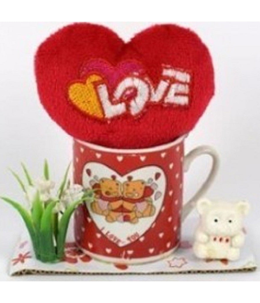 Tazzina Con Cuore Love Peluche Idea Regalo San Valentino 10.5x11x5cm Confezione         