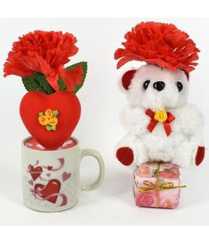 Tazzina Con Peluche Orsetto Idea Regalo San Valentino Con Fiori Cuore Confezione         