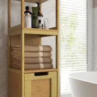 kleankin Mobile Colonna da Bagno con 3 Ripiani 2 Cassetti, 30L x 30l x 144H cm, Bambù