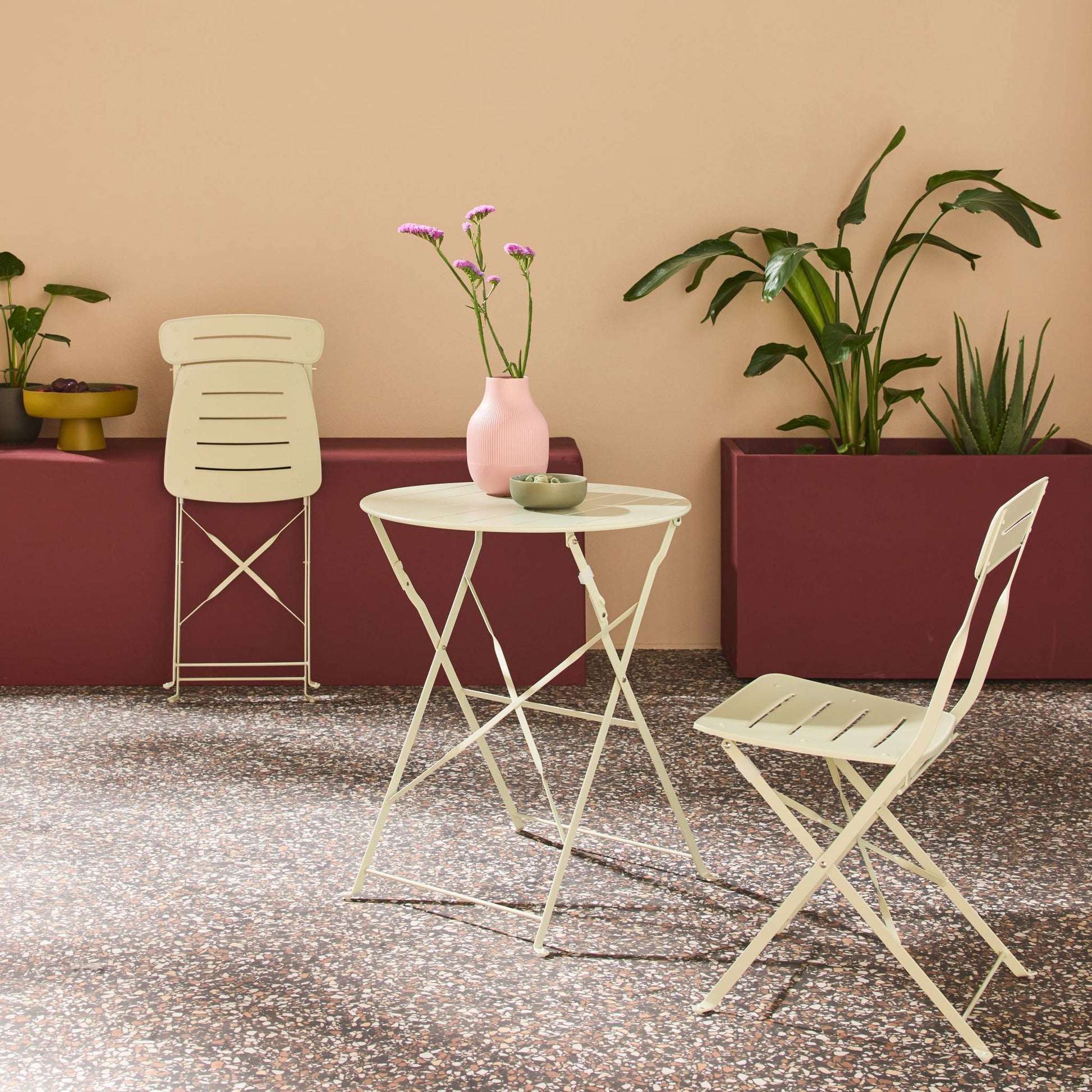 Set tavolo da giardino bistrot pieghevole rotondo in acciaio con 2