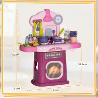Cucina Giocattolo per Bambini 3-6 Anni con 38 Accessori e Suoni Realistici, in PP e ABS, 51x21x60 cm, Rosa