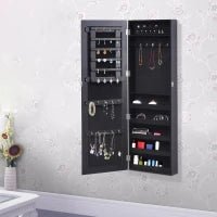 Armadio Portagioie Mutifunzionale con Design Contemporaneo da Parete con Specchio 37L x 10l x 112H cm Nero