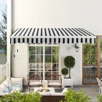 Tenda Parasole per Esterno Estensibile in Alluminio e Poliestere con Manovella, 395x245 cm, Blu e Bianca