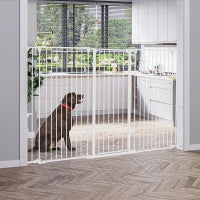 Cancelletto per Cani a 3 Pannelli Pieghevoli con Doppio Blocco, in Acciaio e Plastica, 206x120 cm, Bianco
