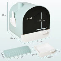 Lettiera per Gatti Chiusa con Filtri, Paletta e Vassoio, Struttura in PP, 43x44x47cm, Verde