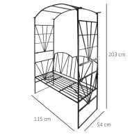 Panchina da Giardino da 2 Posti con Pergolato, in Metallo, 115 x 59 x 203 cm, Nero