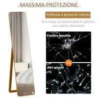 Specchio da Terra e da Parete con Struttura in Legno, Supporto Pieghevole con Cerniera, 37x43x156cm, Noce Chiaro
