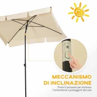 Ombrellone da Giardino Rettangolare e Regolabile con Palo in Alluminio, 2x1.3x2.5 m, Beige