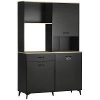 Credenza Cucina Alta con 3 porte e ripiano,cassetto, nicchia e ampio piano, Buffet industriale multi-stoccaggio in metallo, nero| Aosom Italy