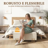 Panca Fondo Letto Moderna con Spazio Contenitore Interno, in Poliestere Beige, 100x40x42 cm