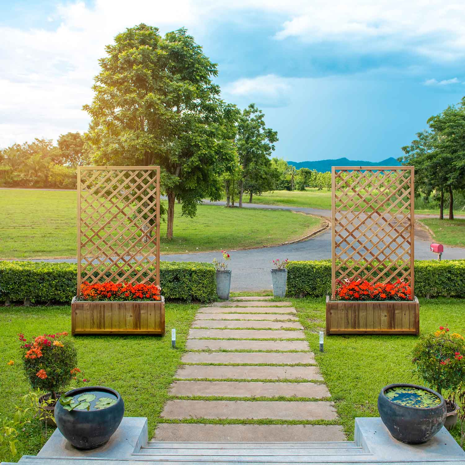 Dorothy - Fioriera in legno di cedro impregnato con spalliera H180 cm - ebony