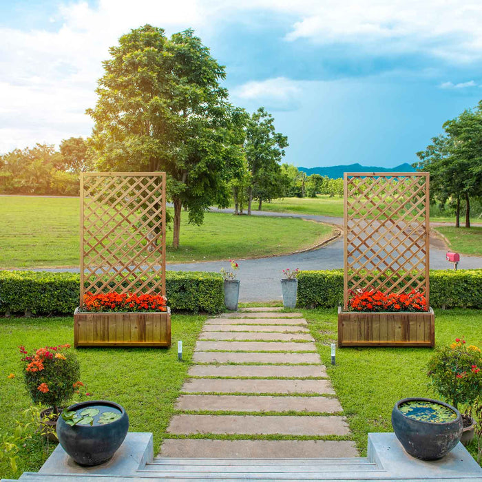 Dorothy - Fioriera in legno di cedro impregnato con spalliera H180 cm - ebony