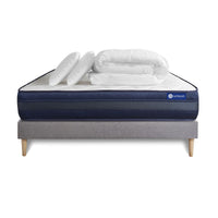 Pacchetto letto completo - Materasso 140x190cm + Box spring con doghe (kit) + 2 cuscini + Piumino - Actimemo Tech