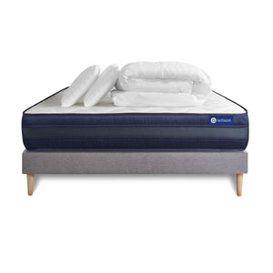 Pacchetto letto completo - Materasso 140x190cm + Box spring con doghe (kit) + 2 cuscini + Piumino - Actimemo Tech