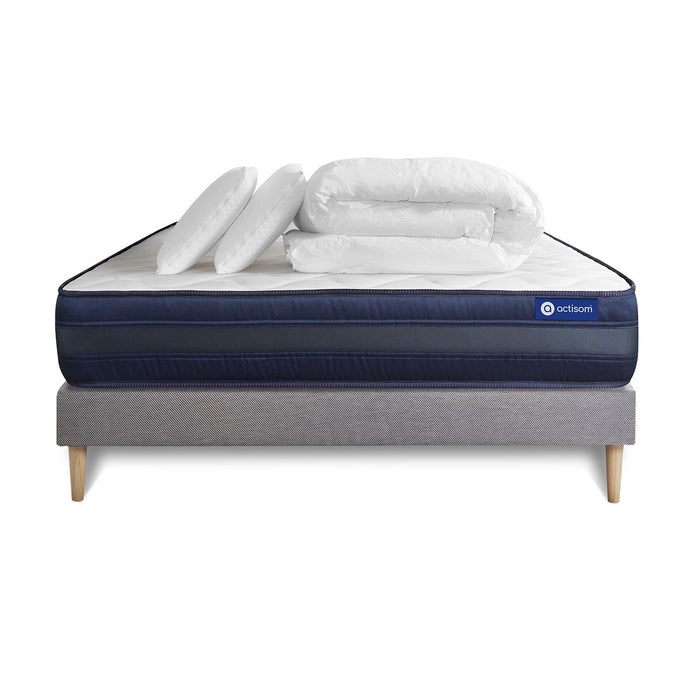 Pacchetto letto completo - Materasso 160x200cm + Box spring con doghe (kit) + 2 cuscini + Piumino - Actimemo Tech