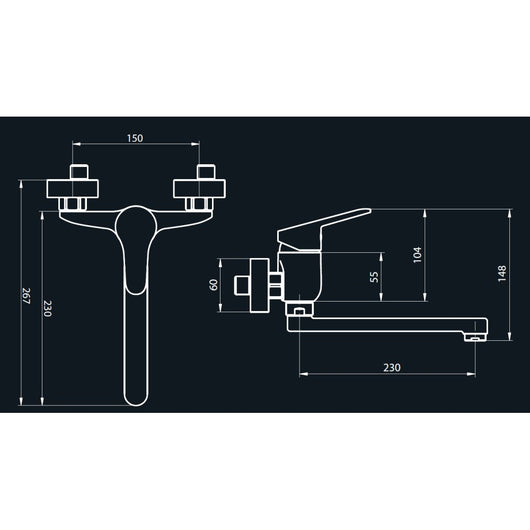 Tecom serie timeless miscelatore per lavello monocomando a muro finitura cromata lucida