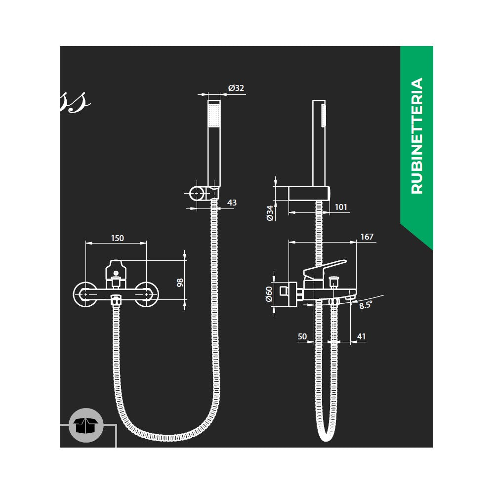 Tecom serie timeless miscelatore per vasca esterno monocomando finitura cromata lucida