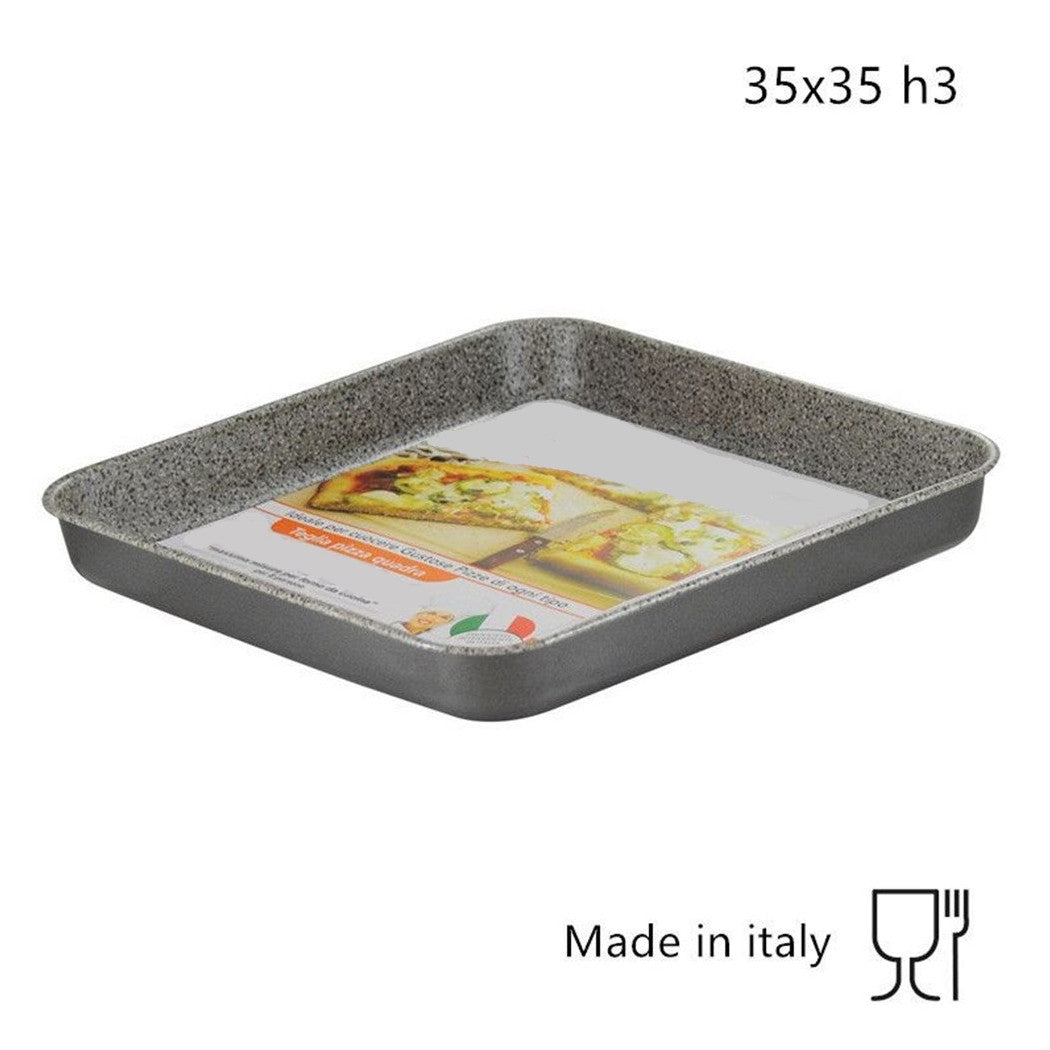 Trade Shop - Teglia Quadra Bassa Pizza 35x35xh3cm Forno Rivestimento Antiaderente Antigraffio 036879m -