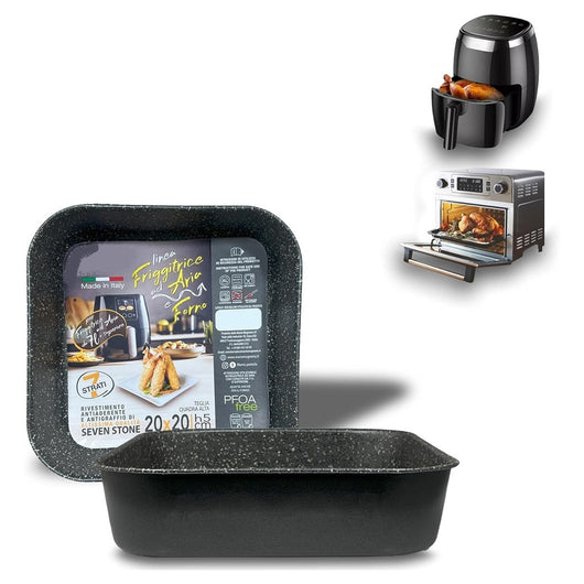 Trade Shop - Teglia Quadrata Alta 20x20xh5cm Per Friggitrice Ad Aria Forno Antiaderente Alluminio 054057 -