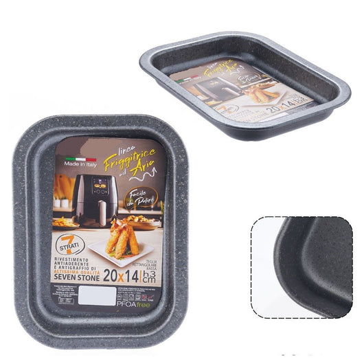 Trade Shop - Teglia Rettangolare Bassa 20x14xh3cm Per Friggitrice Ad Aria Forno Antiaderente 054071 -