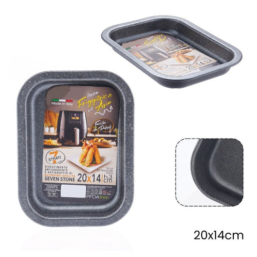 Trade Shop - Teglia Rettangolare Bassa 20x14xh3cm Per Friggitrice Ad Aria Forno Antiaderente 054071 -