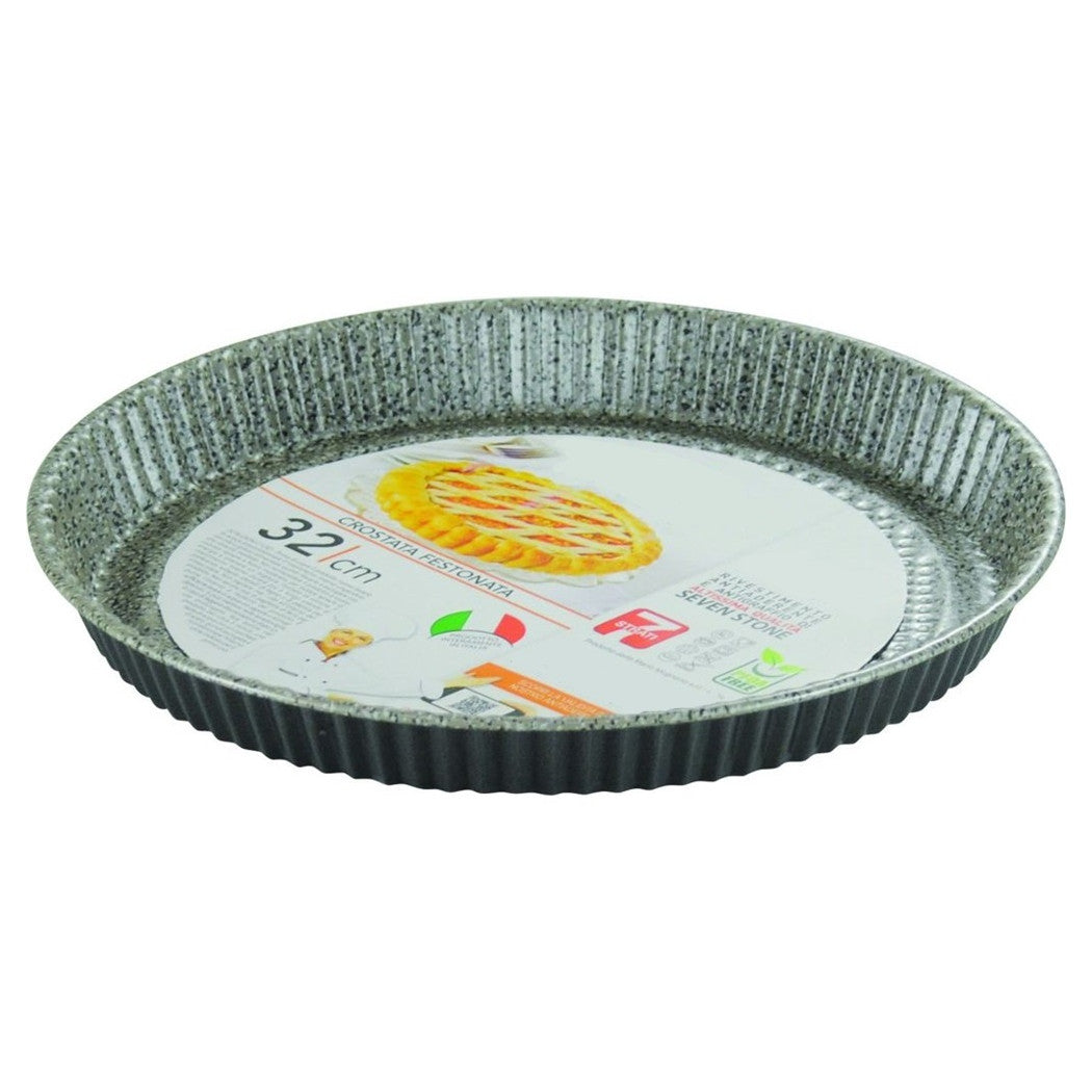 Trade Shop - Teglia Stampo Crostata Tonda Con Bordo Festonata ø28-32 Cm Antiaderente Antigraffio -