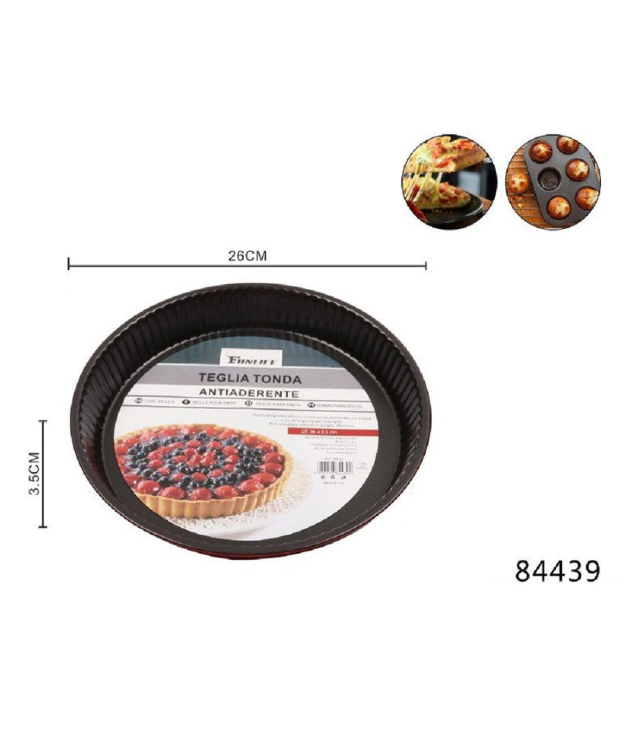 Teglia Stampo Tortiera Per Dolce Torta Antiaderente Rotondo 26 X 3.5 Cm 84439         