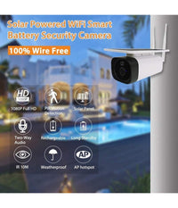 Telecamera 1080p Wifi Wireless Cctv Pannello Solare Visione Notturna Ir Allarme         