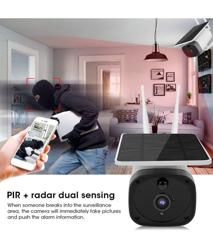 Telecamera 1080p Wifi Wireless Cctv Pannello Solare Visione Notturna Ir Allarme         