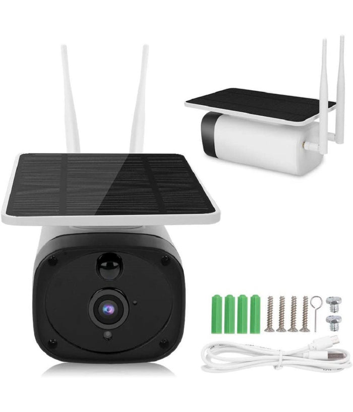 Telecamera 1080p Wifi Wireless Cctv Pannello Solare Visione Notturna Ir Allarme         