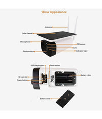 Telecamera 1080p Wifi Wireless Cctv Pannello Solare Visione Notturna Ir Allarme         