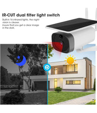 Telecamera 1080p Wifi Wireless Cctv Pannello Solare Visione Notturna Ir Allarme         