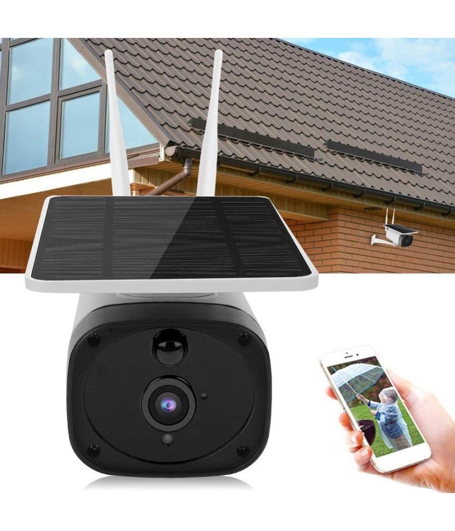 Telecamera 1080p Wifi Wireless Cctv Pannello Solare Visione Notturna Ir Allarme         