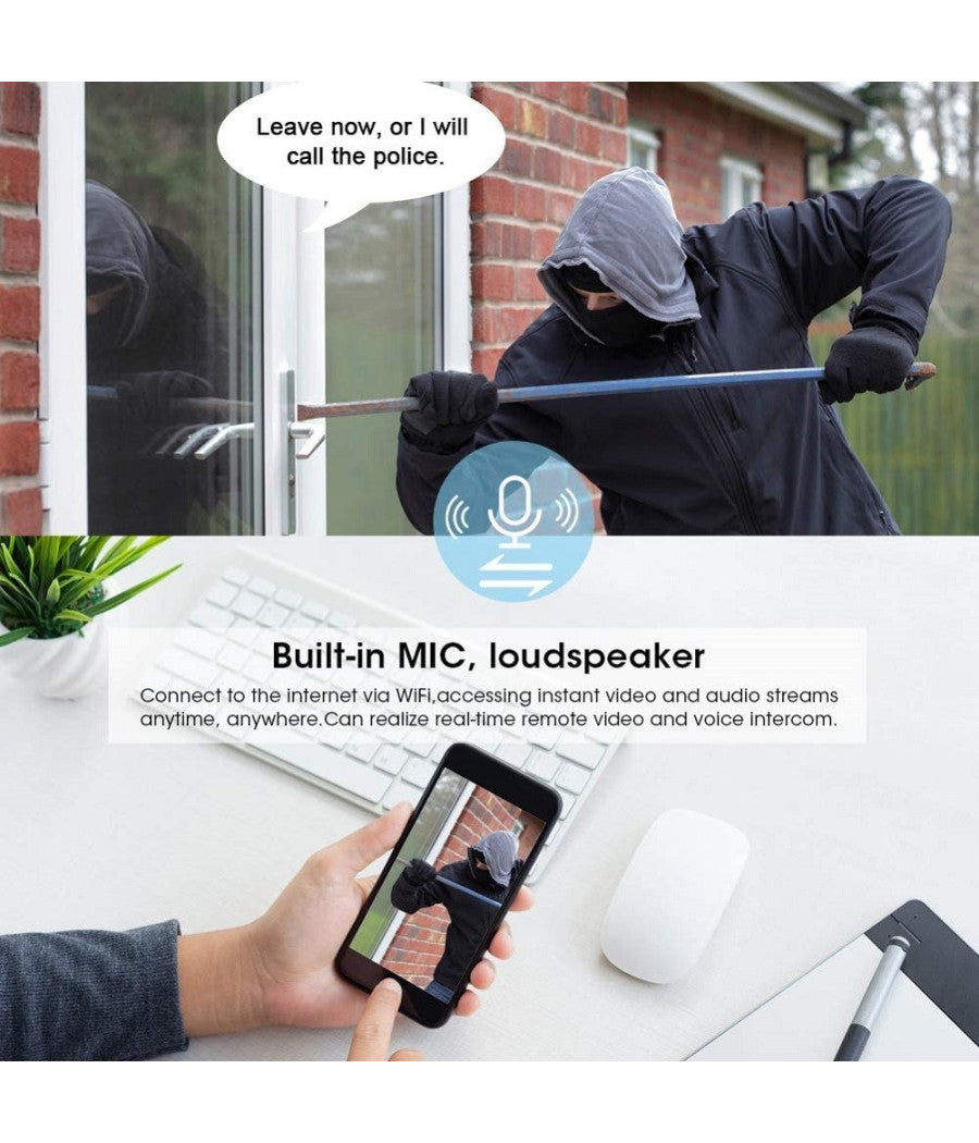 Telecamera 1080p Wifi Wireless Cctv Pannello Solare Visione Notturna Ir Allarme         