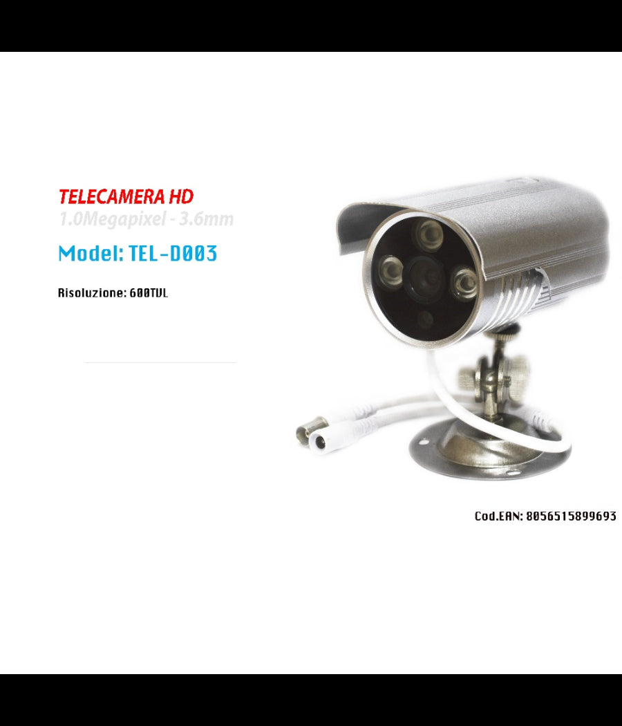 Telecamera Basic 3.6mm Videosorveglianza Impermeabile Interno Esterno Maxtech Tel-d003         
