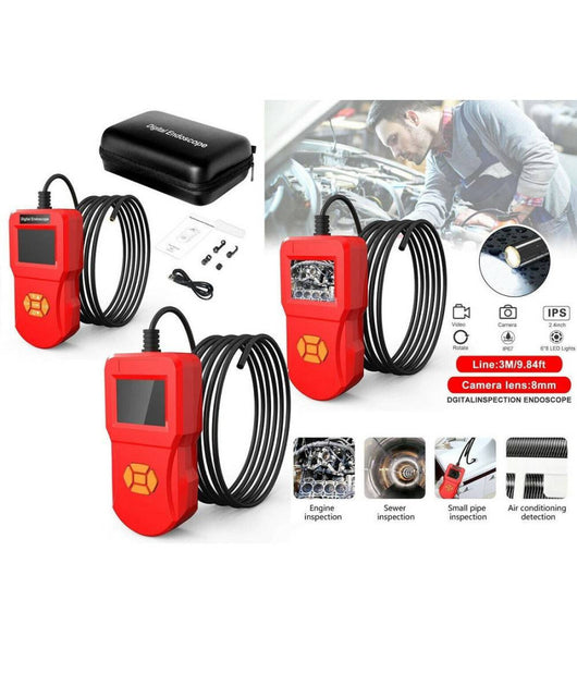 Telecamera Con Monitor Endoscopica 3mt 8mm Flessibile Lcd 2.4" Ip67         