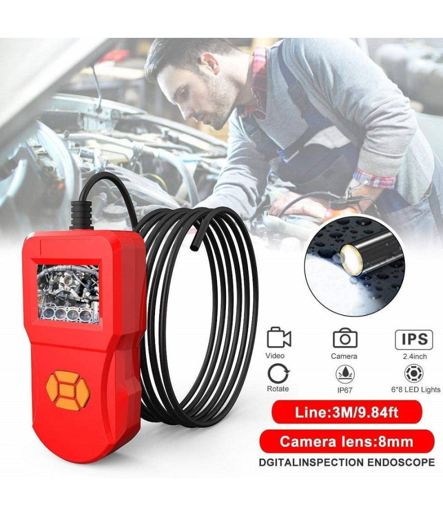 Telecamera Con Monitor Endoscopica 3mt 8mm Flessibile Lcd 2.4" Ip67         