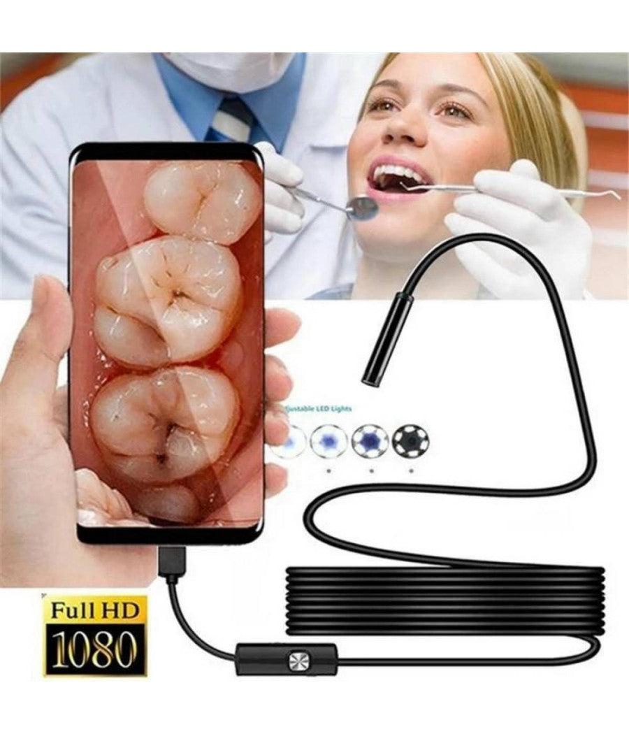 Telecamera Endoscopica 10 Mt Type-c Usb Mini Usb F Flessibile Impermeabile 6 Led         