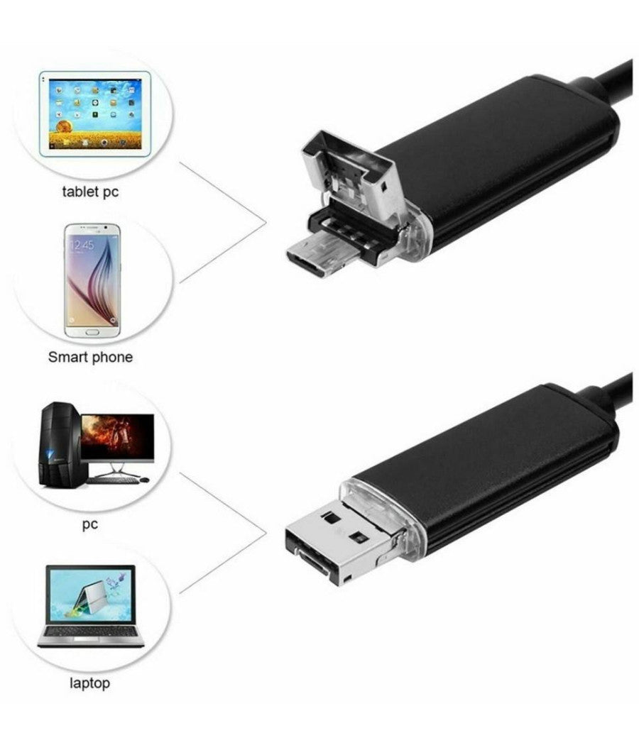 Telecamera Endoscopica 2 Metri Tubo Flessibile Usb 6 Led Impermeabile Ispezione         