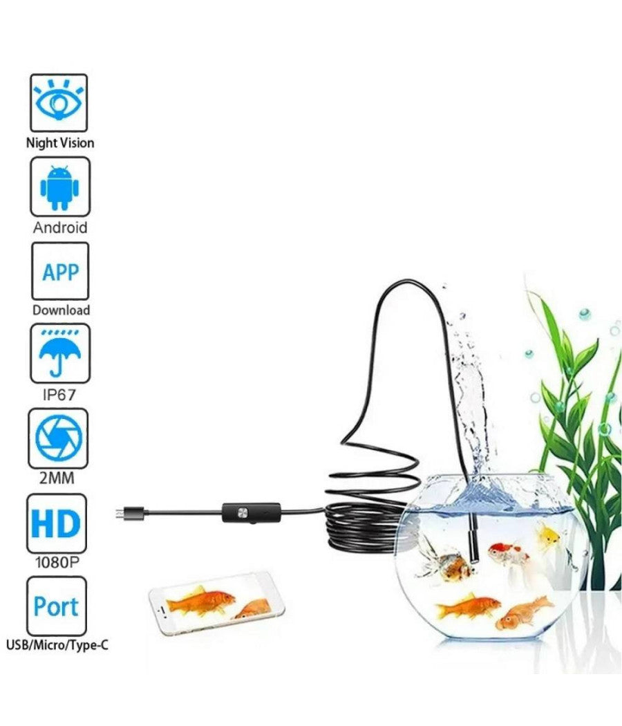 Telecamera Endoscopica 5 Mt Type-c Usb Mini Usb F Flessibile Impermeabile 6 Led         