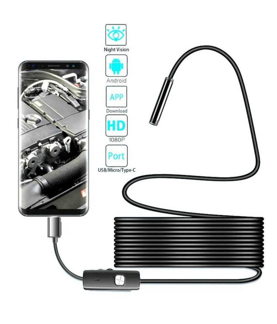 Telecamera Endoscopica 5 Mt Type-c Usb Mini Usb F Flessibile Impermeabile 6 Led         