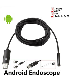 Telecamera Endoscopica 6 Led Tubo Flessibile Usb 5 Mt Impermeabile Ispezione         