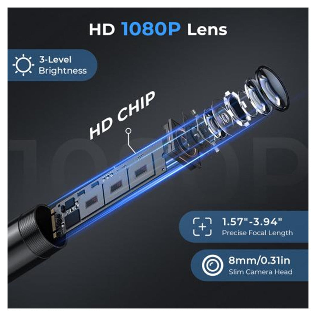 Trade Shop - Telecamera Endoscopica Ispezione Cavo 5mt Immagine 1080p Batteria 2600mah 8 Led         