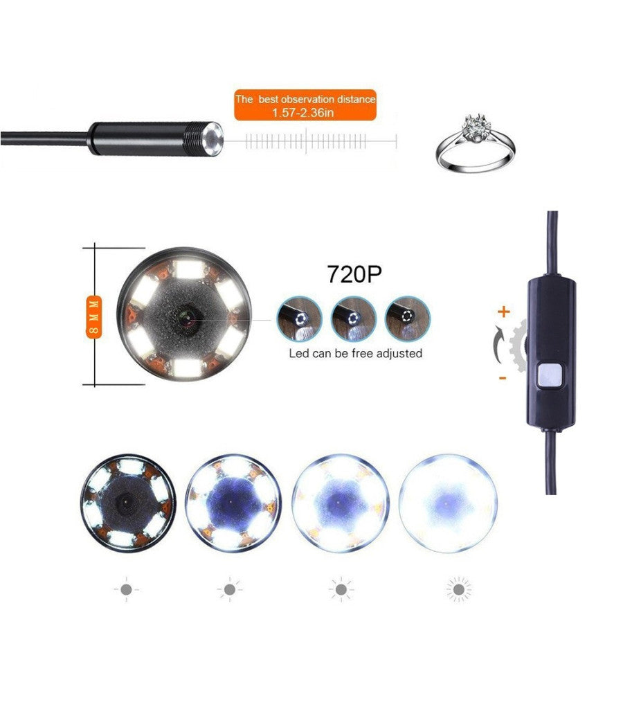 Telecamera Endoscopica Per Ispezione Wifi Per Smartphone 6 Led Mt Ip67         