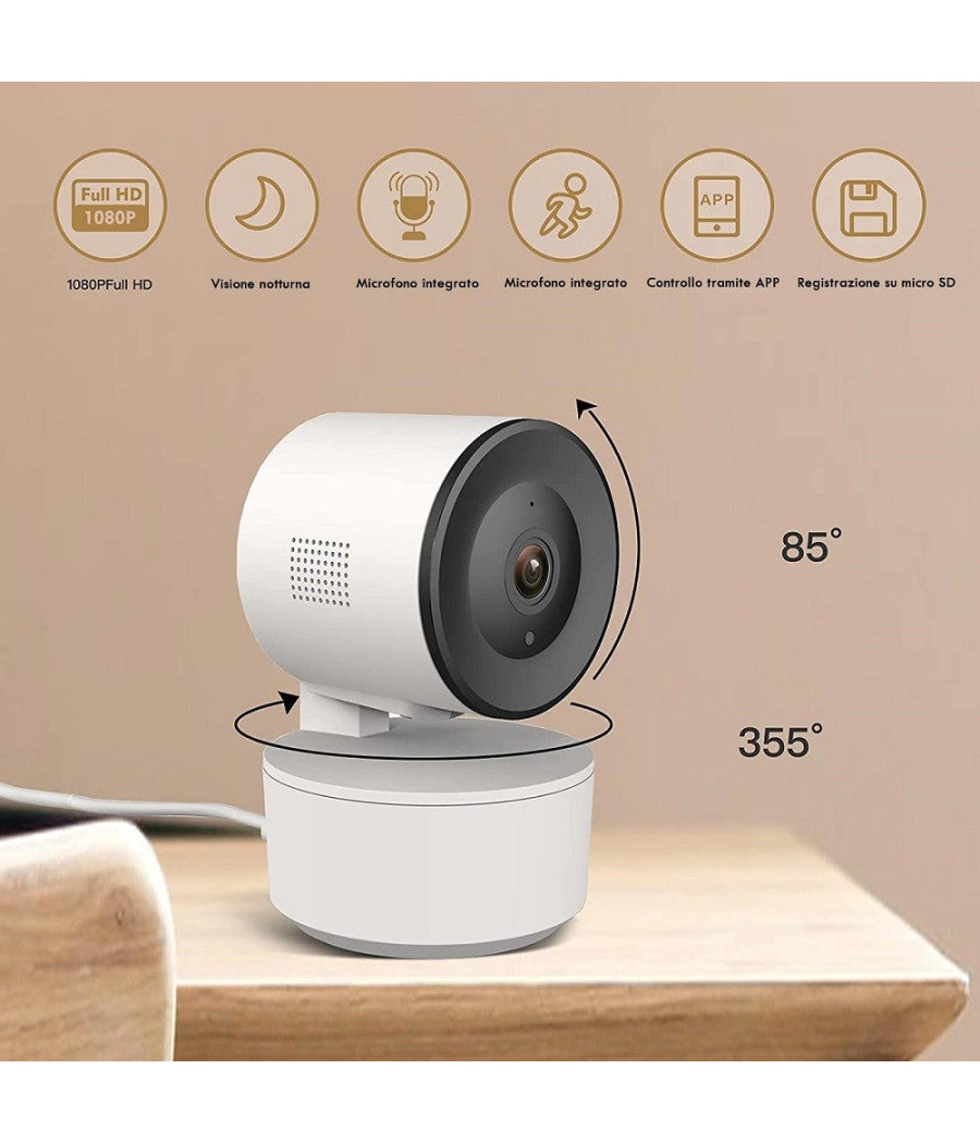 Telecamera Fhd 1080p Wifi Smart Motorizzata 3.6mm Sensore Movimento Alexa Google         