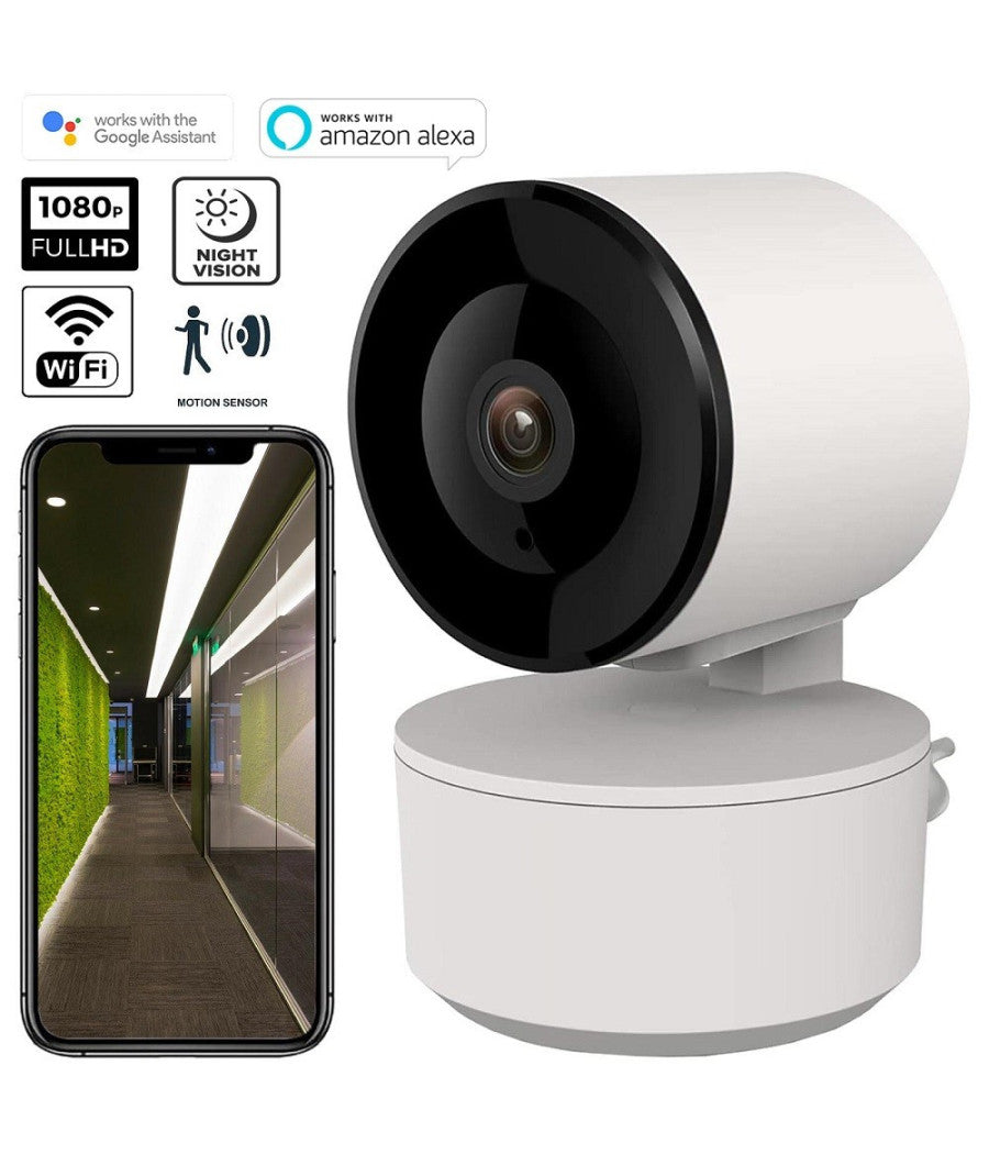 Telecamera Fhd 1080p Wifi Smart Motorizzata 3.6mm Sensore Movimento Alexa Google         