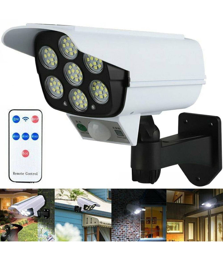 Telecamera Finta Pannello Solare Con Sensore Di Movimento 77 Led Faretto Luce         